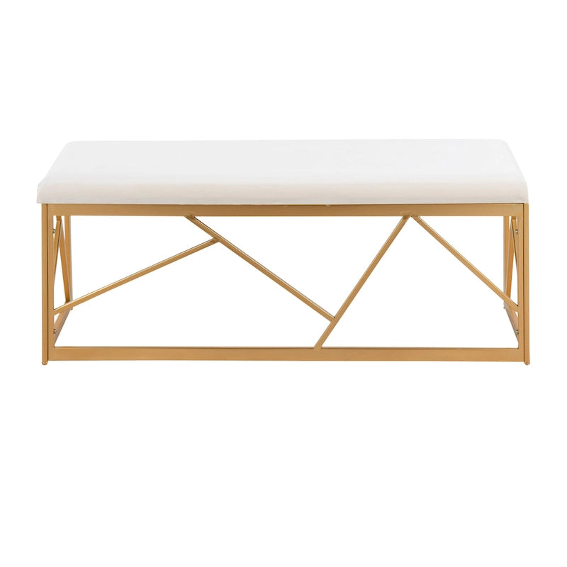 Banc capitonné Glam Metal avec velours simili cuir, cadre doré