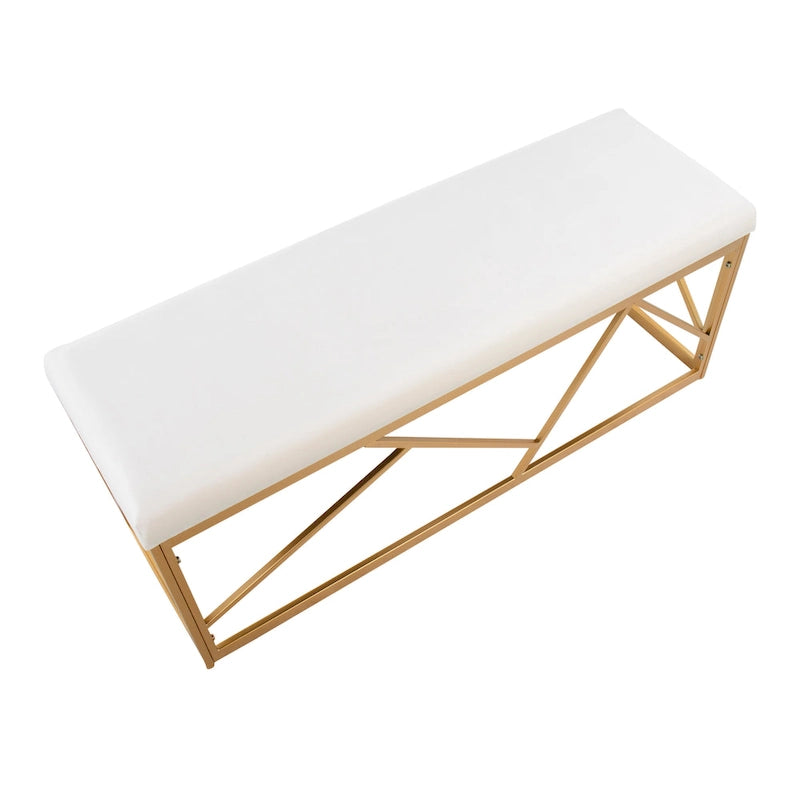 Banc capitonné Glam Metal avec velours simili cuir, cadre doré