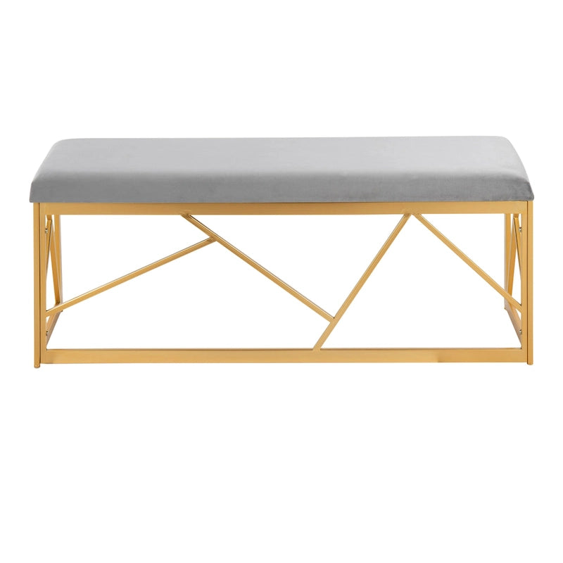 Banc capitonné Glam Metal avec velours simili cuir, cadre doré