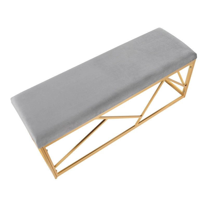 Banc capitonné Glam Metal avec velours simili cuir, cadre doré