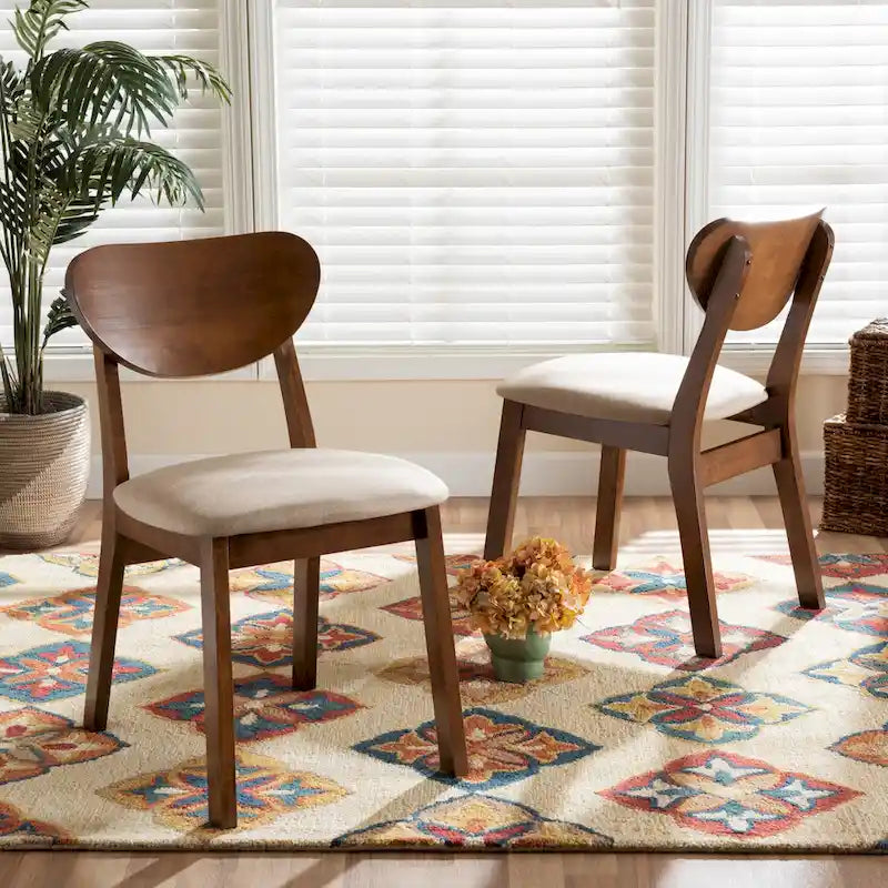 Chaise de salle à manger Mid-Century Modern avec dossier incurvé Tissu gris Fini noyer