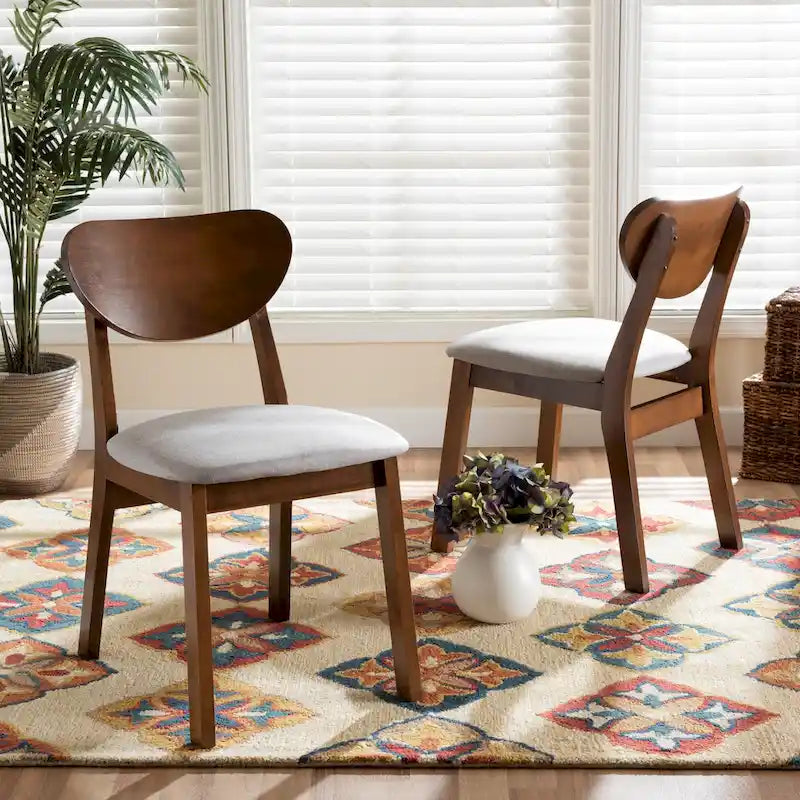 Chaise de salle à manger Mid-Century Modern avec dossier incurvé Tissu gris Fini noyer