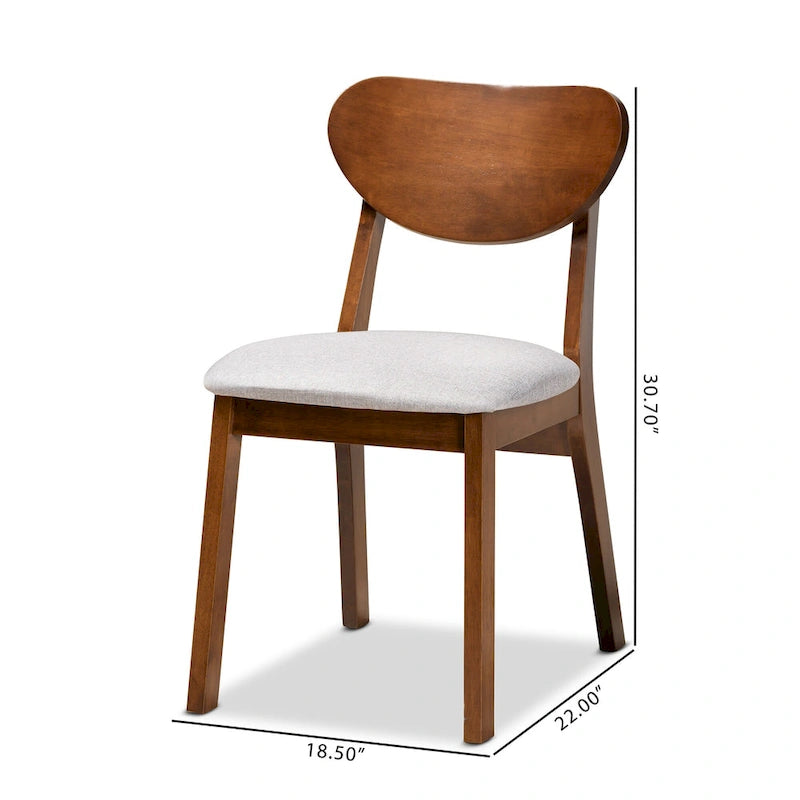 Chaise de salle à manger Mid-Century Modern avec dossier incurvé Tissu gris Fini noyer