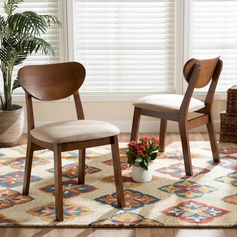 Chaise de salle à manger Mid-Century Modern avec dossier incurvé Tissu gris Fini noyer