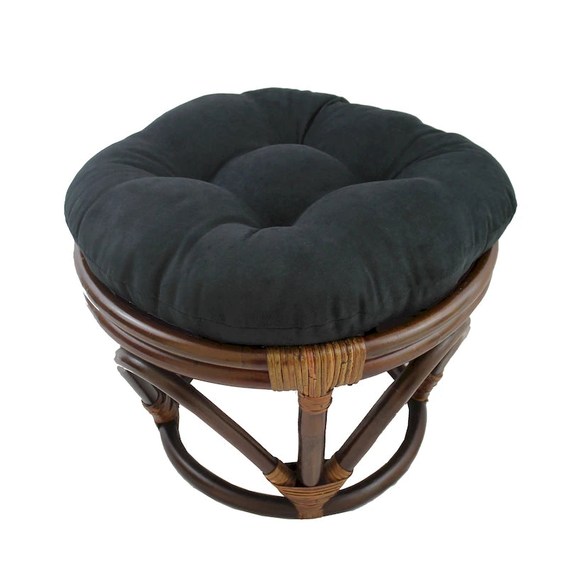 Repose-pieds ottoman rond touffeté en rotin avec coussin en microsuède