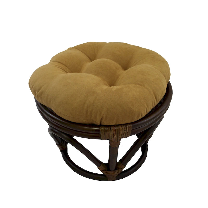 Repose-pieds ottoman rond touffeté en rotin avec coussin en microsuède