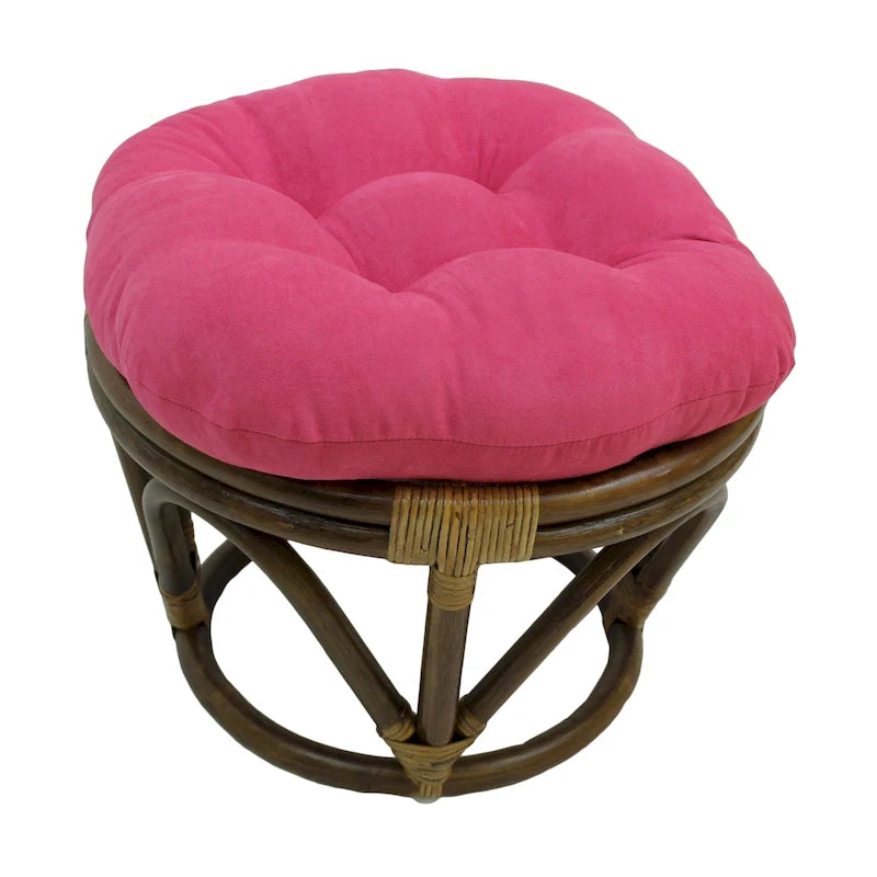 Repose-pieds ottoman rond touffeté en rotin avec coussin en microsuède