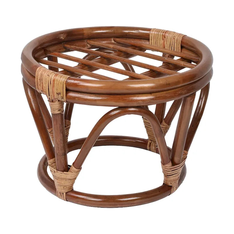 Repose-pieds ottoman rond touffeté en rotin avec coussin en microsuède