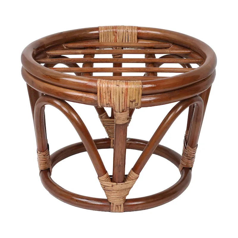 Repose-pieds ottoman rond touffeté en rotin avec coussin en microsuède