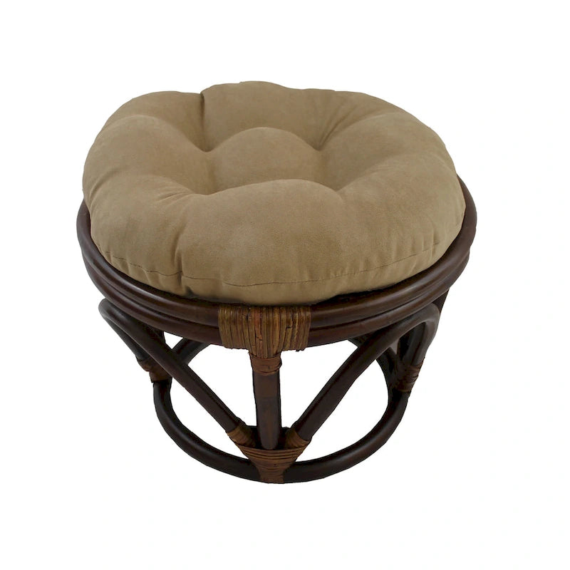 Repose-pieds ottoman rond touffeté en rotin avec coussin en microsuède