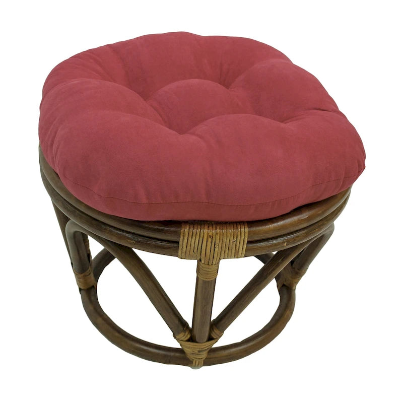 Repose-pieds ottoman rond touffeté en rotin avec coussin en microsuède