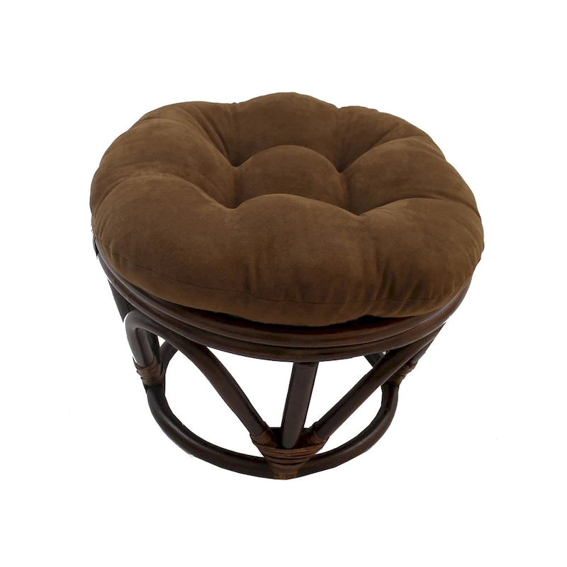 Repose-pieds ottoman rond touffeté en rotin avec coussin en microsuède