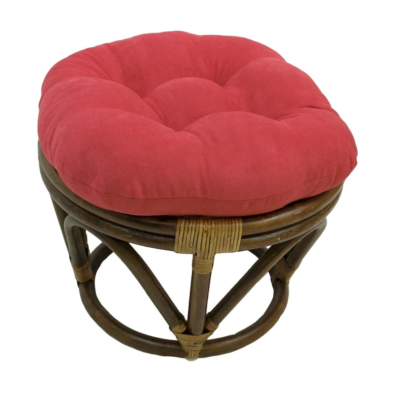 Repose-pieds ottoman rond touffeté en rotin avec coussin en microsuède