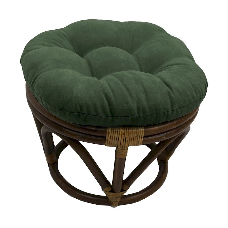 Repose-pieds ottoman rond touffeté en rotin avec coussin en microsuède