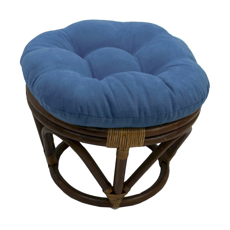 Repose-pieds ottoman rond touffeté en rotin avec coussin en microsuède