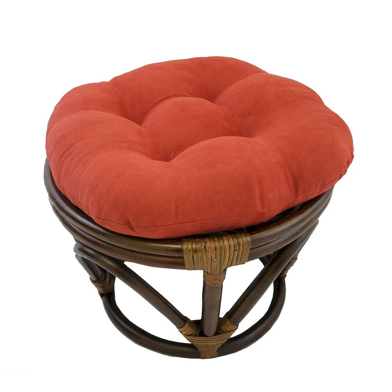 Repose-pieds ottoman rond touffeté en rotin avec coussin en microsuède