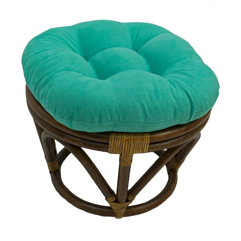 Repose-pieds ottoman rond touffeté en rotin avec coussin en microsuède