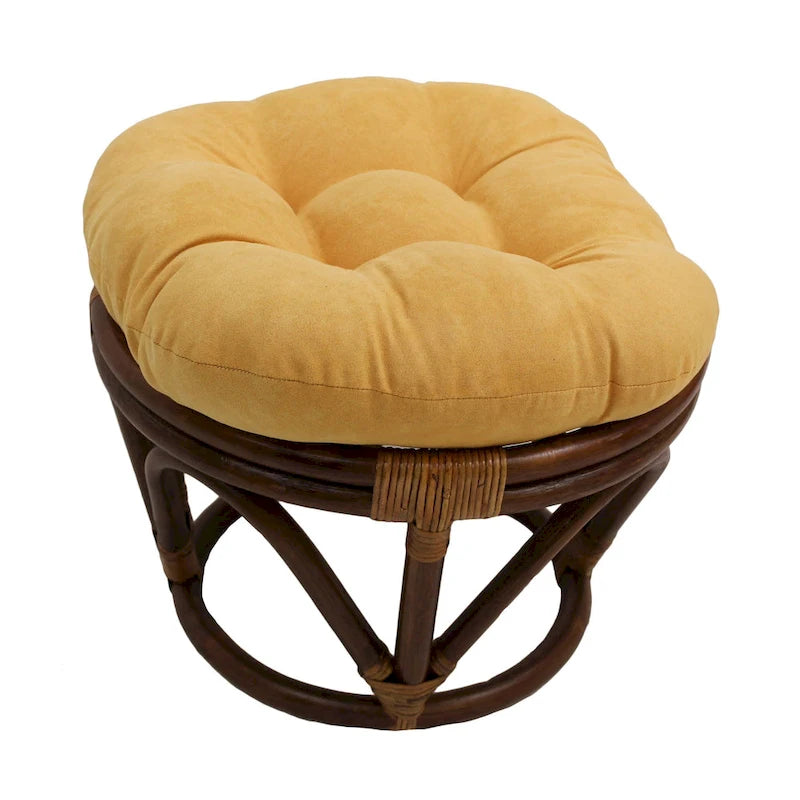 Repose-pieds ottoman rond touffeté en rotin avec coussin en microsuède