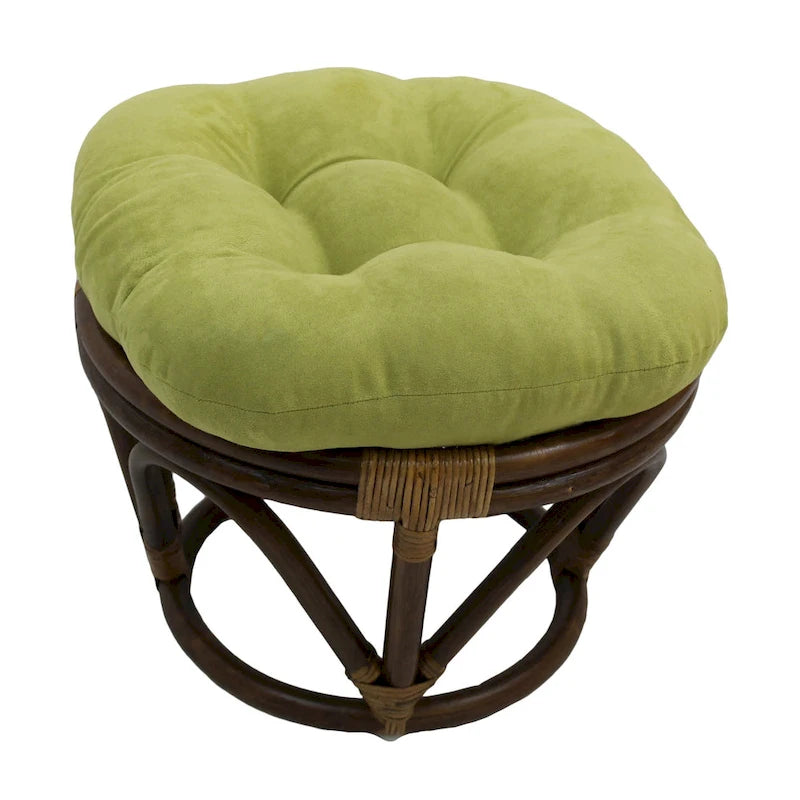 Repose-pieds ottoman rond touffeté en rotin avec coussin en microsuède