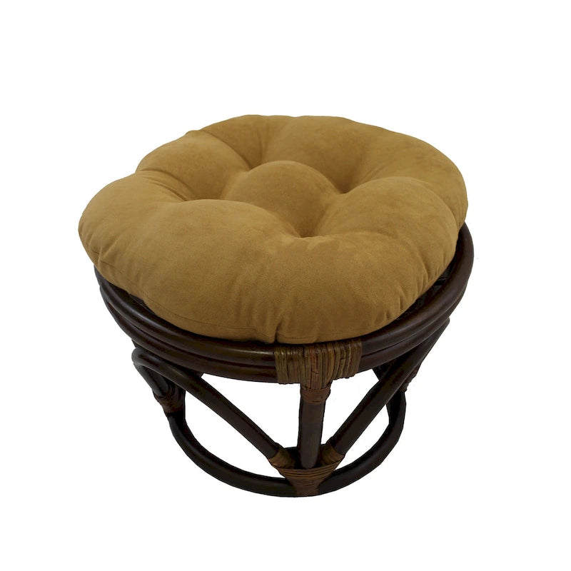 Repose-pieds ottoman rond touffeté en rotin avec coussin en microsuède