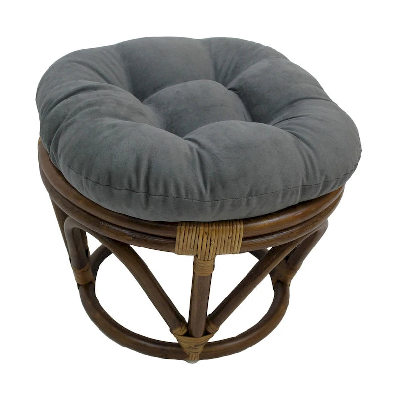 Repose-pieds ottoman rond touffeté en rotin avec coussin en microsuède
