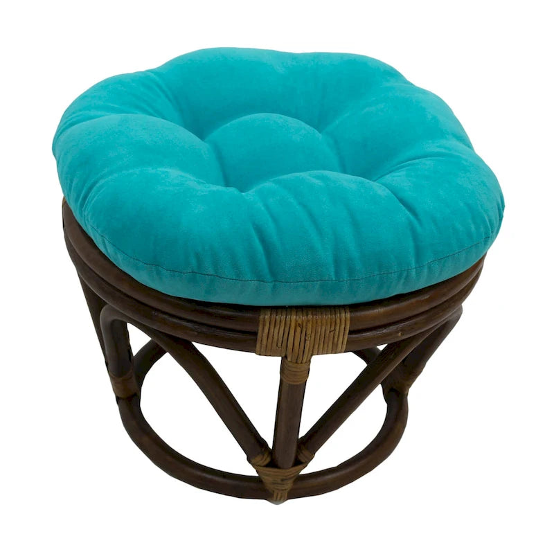 Repose-pieds ottoman rond touffeté en rotin avec coussin en microsuède