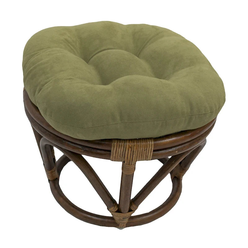 Repose-pieds ottoman rond touffeté en rotin avec coussin en microsuède