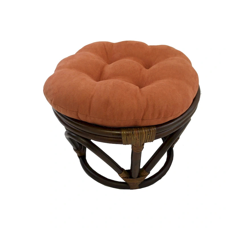 Repose-pieds ottoman rond touffeté en rotin avec coussin en microsuède