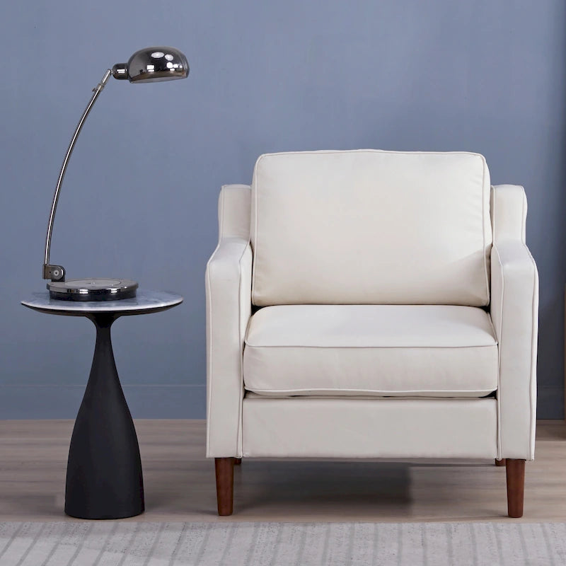 Modern Upholstered Accent Armchair Faux Linen Vegan Leather Living Room Lounge Chair