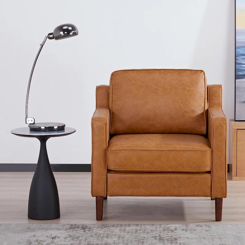 Modern Upholstered Accent Armchair Faux Linen Vegan Leather Living Room Lounge Chair