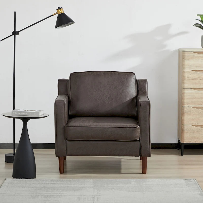 Modern Upholstered Accent Armchair Faux Linen Vegan Leather Living Room Lounge Chair