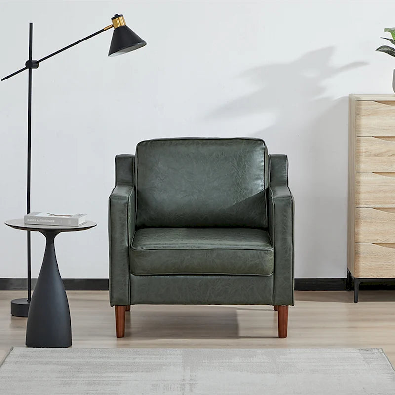 Modern Upholstered Accent Armchair Faux Linen Vegan Leather Living Room Lounge Chair