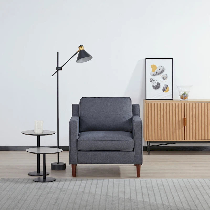 Modern Upholstered Accent Armchair Faux Linen Vegan Leather Living Room Lounge Chair