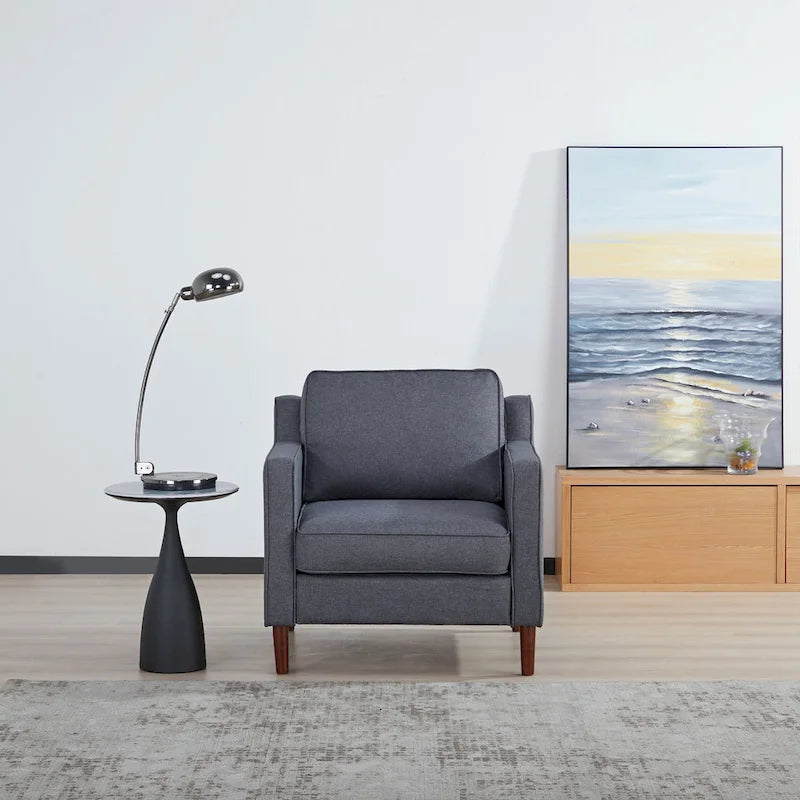 Modern Upholstered Accent Armchair Faux Linen Vegan Leather Living Room Lounge Chair