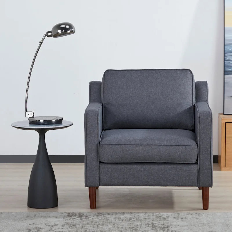 Modern Upholstered Accent Armchair Faux Linen Vegan Leather Living Room Lounge Chair