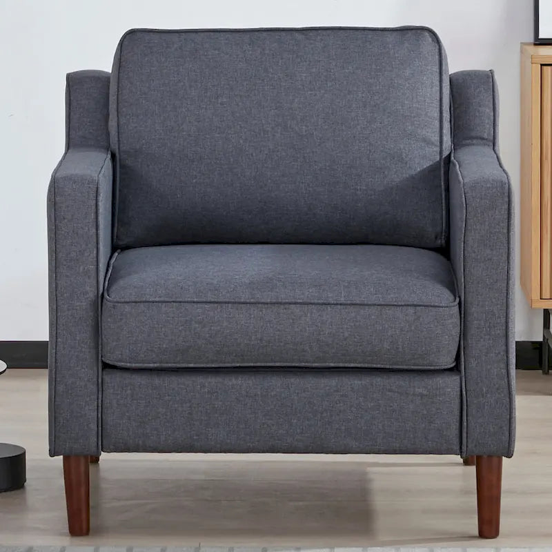 Modern Upholstered Accent Armchair Faux Linen Vegan Leather Living Room Lounge Chair