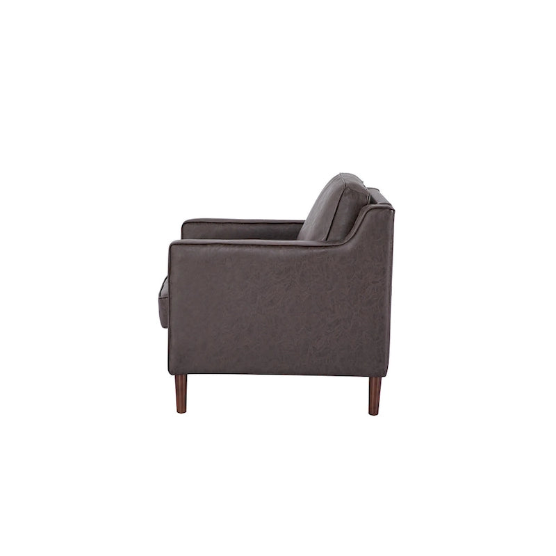 Modern Upholstered Accent Armchair Faux Linen Vegan Leather Living Room Lounge Chair