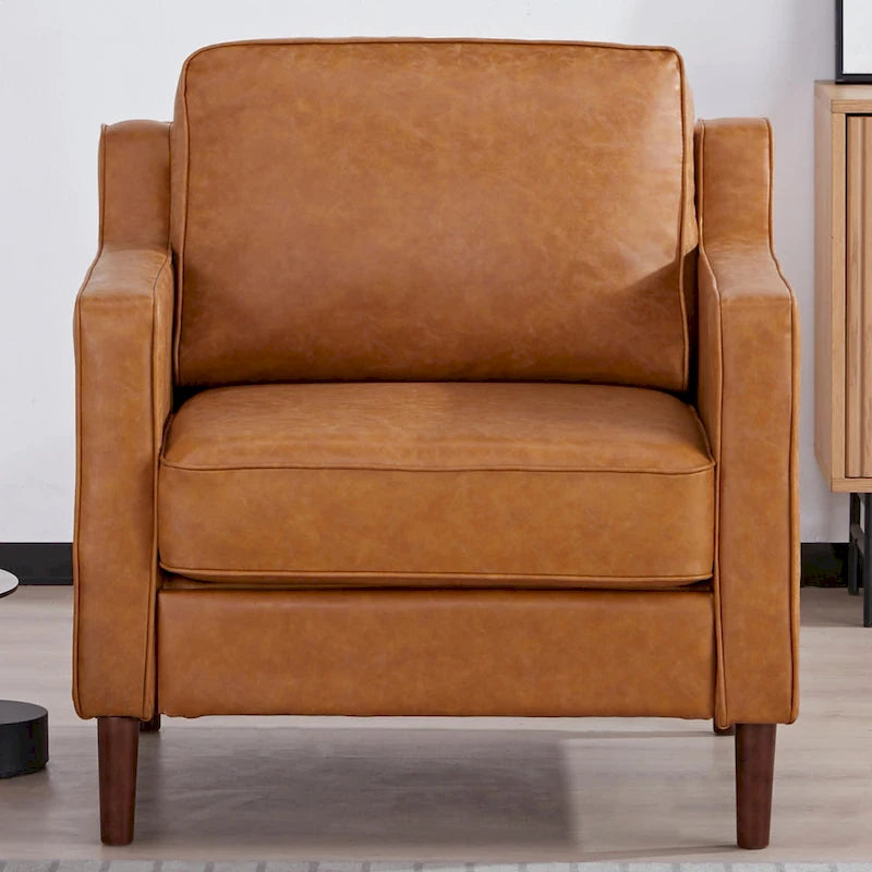 Modern Upholstered Accent Armchair Faux Linen Vegan Leather Living Room Lounge Chair