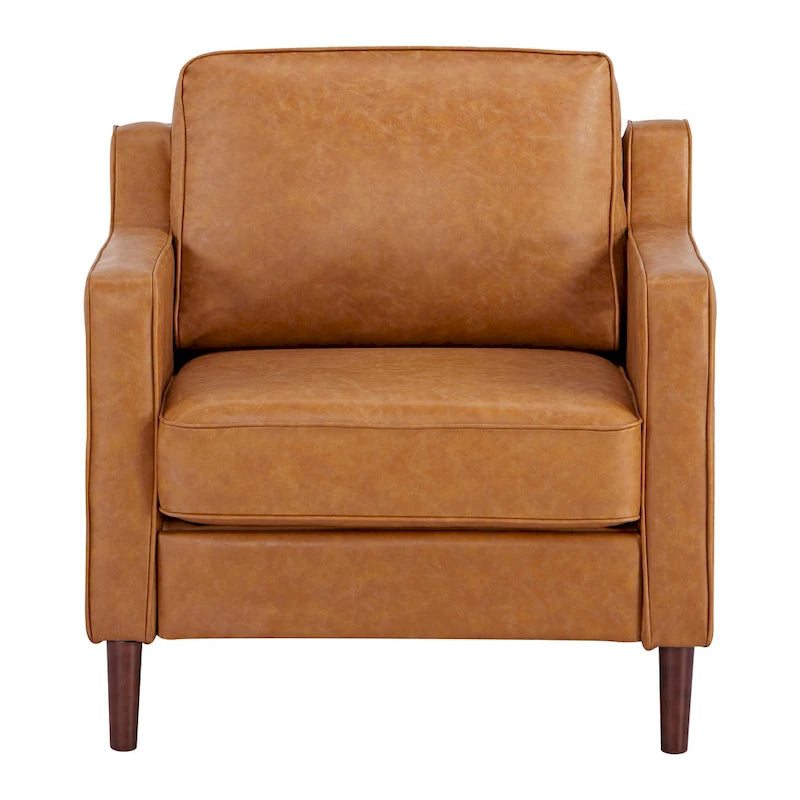 Modern Upholstered Accent Armchair Faux Linen Vegan Leather Living Room Lounge Chair