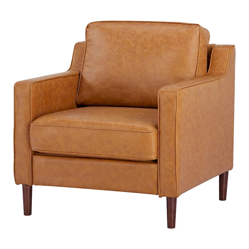 Modern Upholstered Accent Armchair Faux Linen Vegan Leather Living Room Lounge Chair