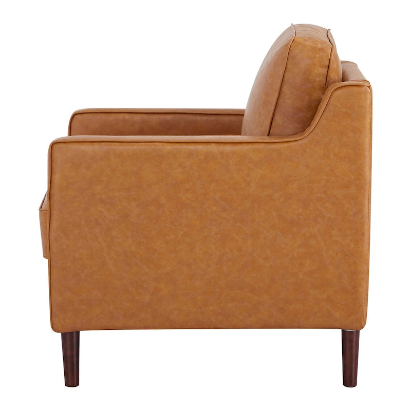 Modern Upholstered Accent Armchair Faux Linen Vegan Leather Living Room Lounge Chair