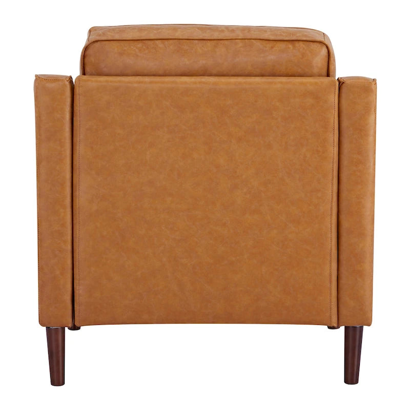 Modern Upholstered Accent Armchair Faux Linen Vegan Leather Living Room Lounge Chair