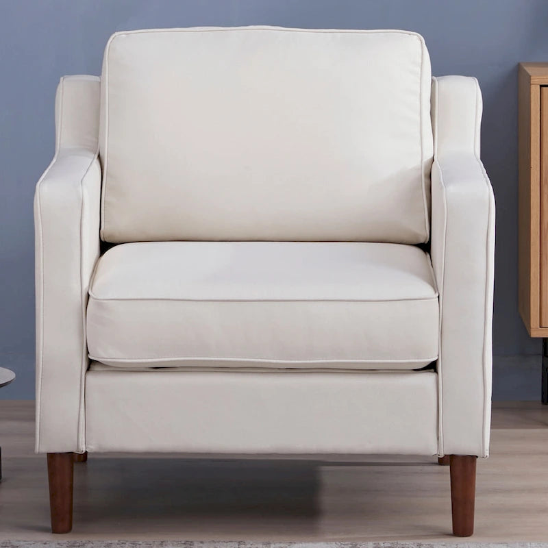 Modern Upholstered Accent Armchair Faux Linen Vegan Leather Living Room Lounge Chair