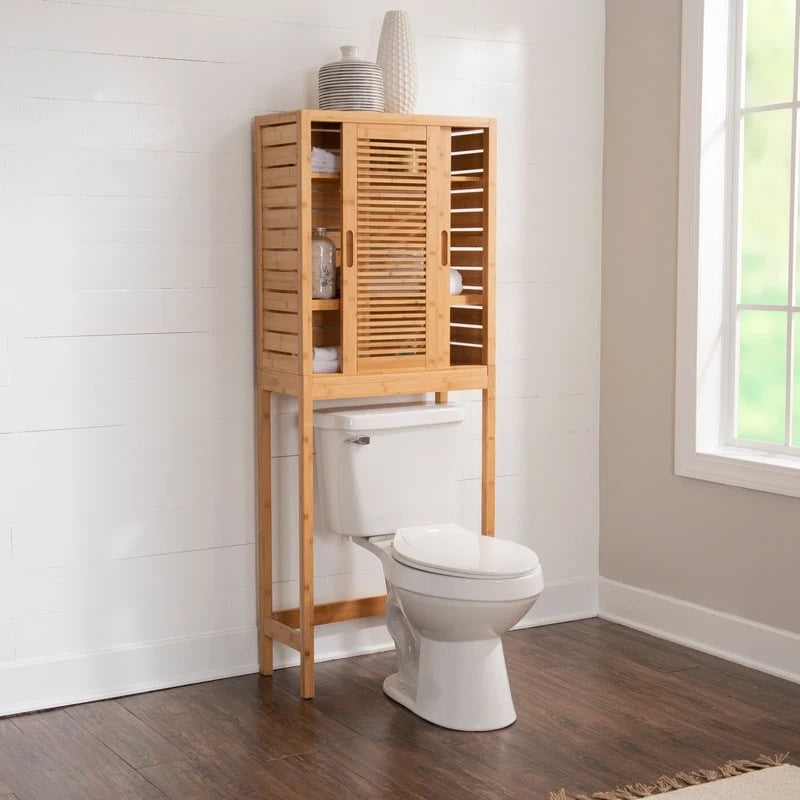 Armoire de toilette peu encombrante en bambou naturel avec portes coulissantes