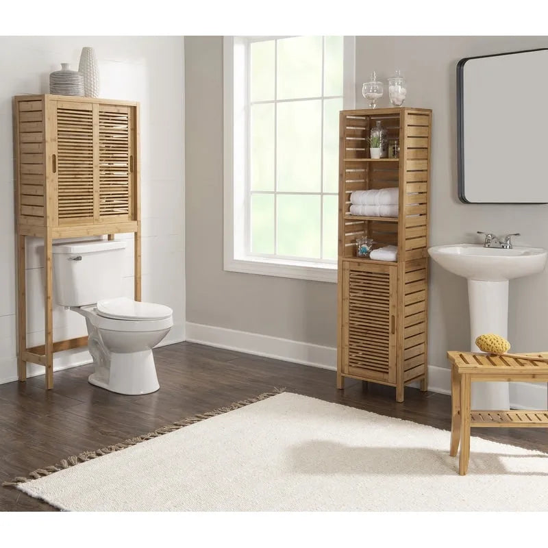 Armoire de toilette peu encombrante en bambou naturel avec portes coulissantes