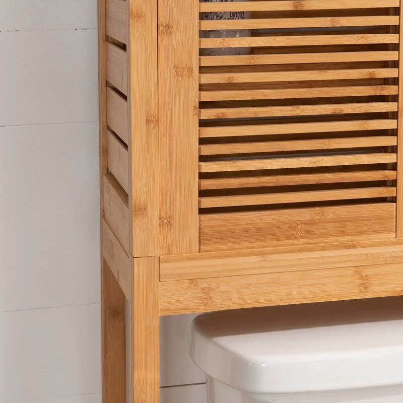 Armoire de toilette peu encombrante en bambou naturel avec portes coulissantes