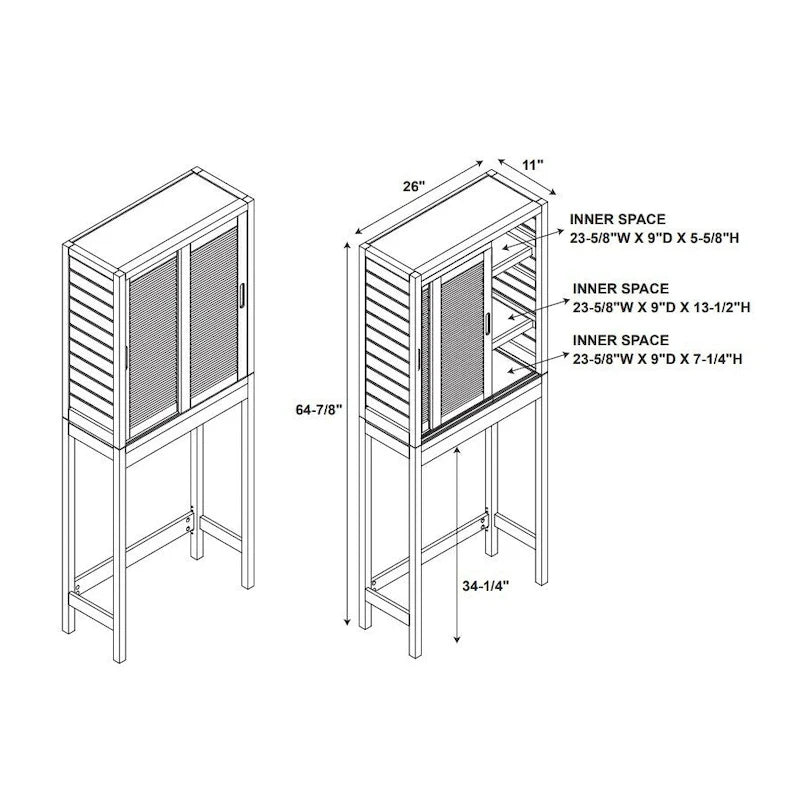 Armoire de toilette peu encombrante en bambou naturel avec portes coulissantes