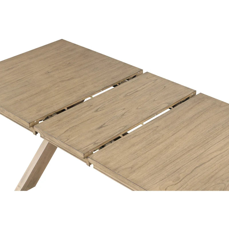 Table à manger extensible à tréteaux brun pin verni avec rallonge de 45 cm
