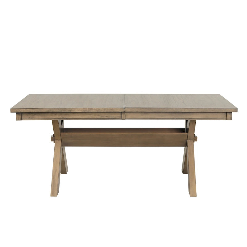 Table à manger extensible à tréteaux brun pin verni avec rallonge de 45 cm
