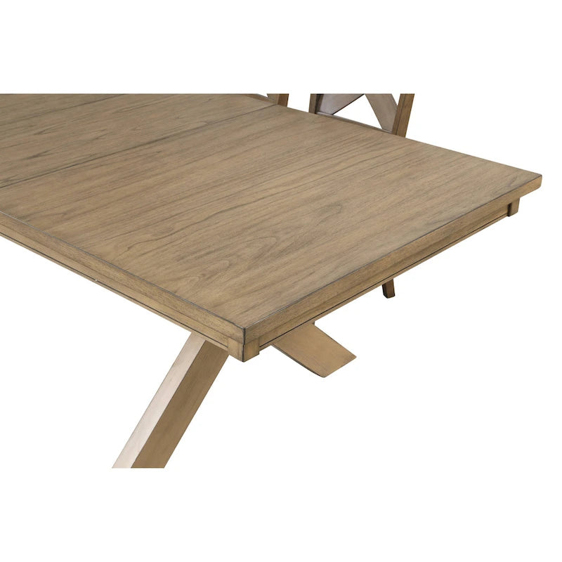 Table à manger extensible à tréteaux brun pin verni avec rallonge de 45 cm